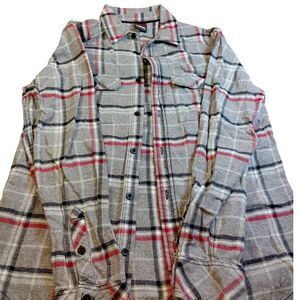 Hawk Men's Gray & Red Plaid Flannel Button Down Shirt - M